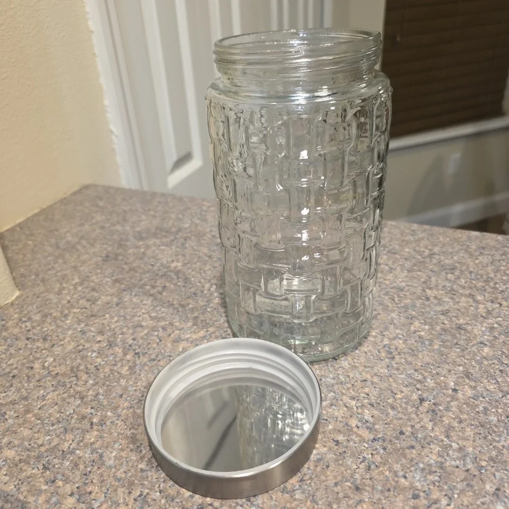 Amici Glass Cylinder Geometric Basket Weave Kitchen Storage Canister Flour Sugar